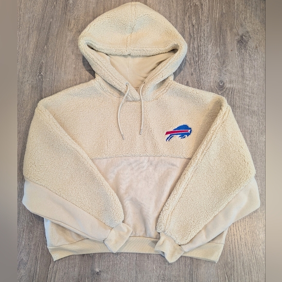 NFL Tops - NFL Buffalo Bills Cream Hoodie with Blue and Red Logo